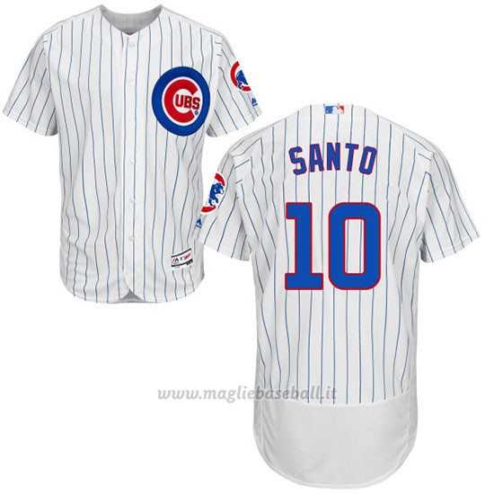 Maglia Baseball Uomo Chicago Cubs 10 Ron Santo Majestic Autentico Collezione Bianco Flex Base
